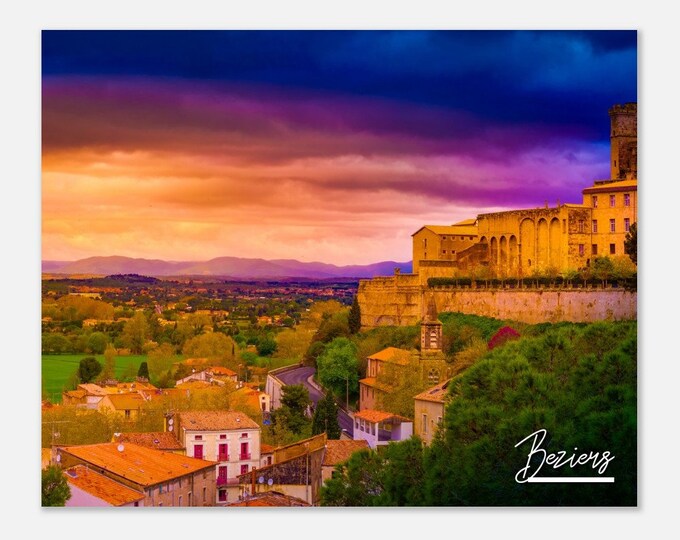 Beziers France Poster Print Wall Art | Beziers Town Sunset Home Decor | Beziers Digital Print | Beziers Nazaire Cathedral Travel Photo Gift