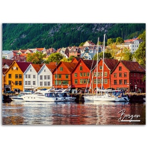 Bergen Norwegen Poster Druck Wand Kunst | Bergen Home Decor Geschenkanhänger | Bergen Digital Prints Collectibles | Bergen horizontales Reisefoto