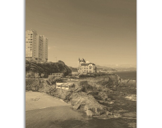 Biarritz Poster France Vintage Print | Retro Biarritz Sepia Photo Gift | Biarritz Wall Art Home Decor Vertical Biarritz Travel City Souvenir