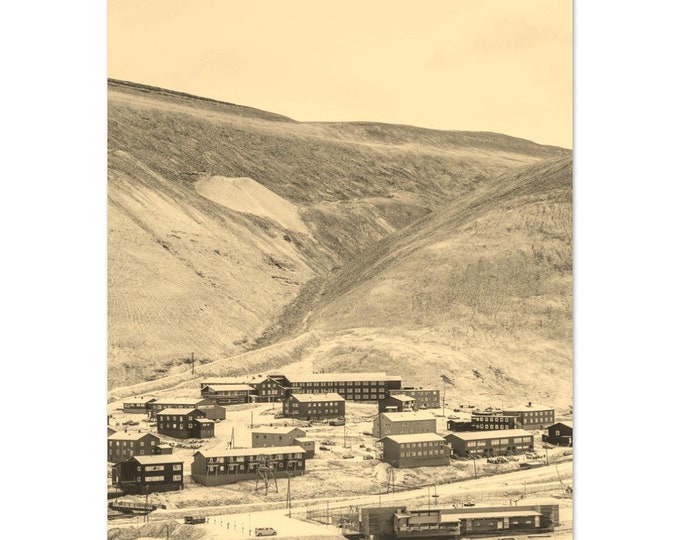 Vintage Longyearbyen Norway Travel Poster Print Wall Art | Retro Longyearbyen Village Home Decor Print | Longyearbyen Winter Sepia Photo Art