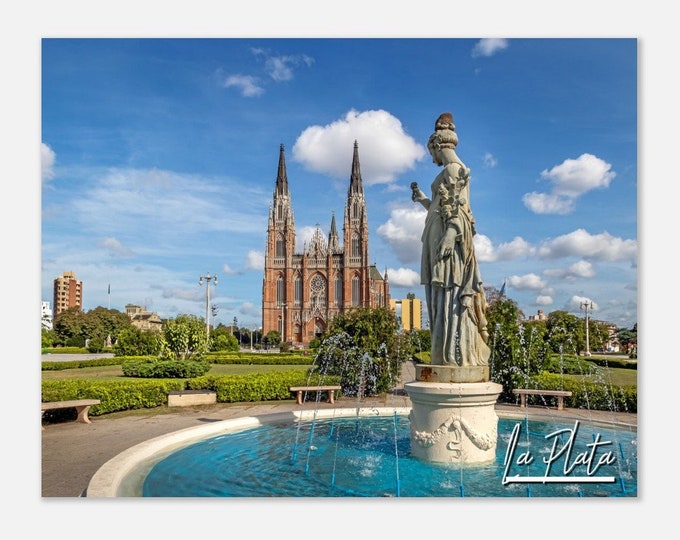 La Plata Argentina Travel Poster Wall Art | La Plata Cathedral Home Decor Digital Print | La Plata Plaza Moreno Fountain Hangings Photo Gift