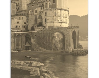 ラヴェッロ イタリア ヴィンテージポスター：セピアビーチ写真、レトロ