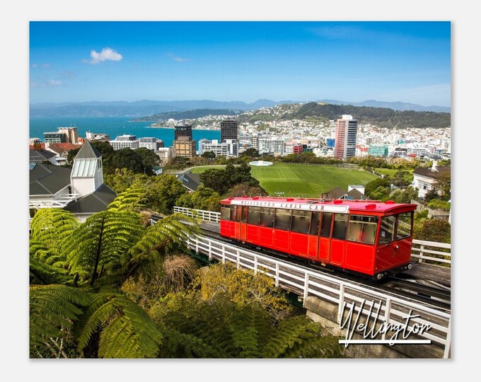 Wellington New Zealand Travel Poster Wall Art | Wellington Cable Car Home Decor | Wellington Town Coast Print Central City Skyline Photo