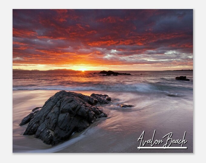 Avalon Beach Australia Travel Poster Wall Art | Avalon Skyline Coastal Beach Home Decor Digital Print | Avalon Beach Rocky Horizontal Photo