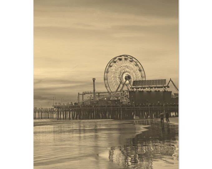Vintage Santa Monica California Travel Poster Print Wall Art | Santa Monica Coast Home Decor Print | Santa Monica Ferris Wheel  Sepia Photo