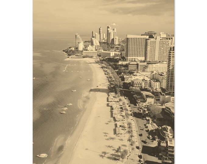 Vintage Pattaya Thailand Travel Poster Print Wall Art | Retro Pattaya Coast Home Decor | Pattaya Beach Print Vertical | Pattaya Sepia Photo