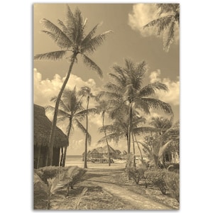 Vintage Tahití Polinesia Francesa Cartel Impresión / Retro Tahití Sepia Foto Regalo / Tahití Pared Arte Tropical Home Decor / Vertical Tahití Cartel
