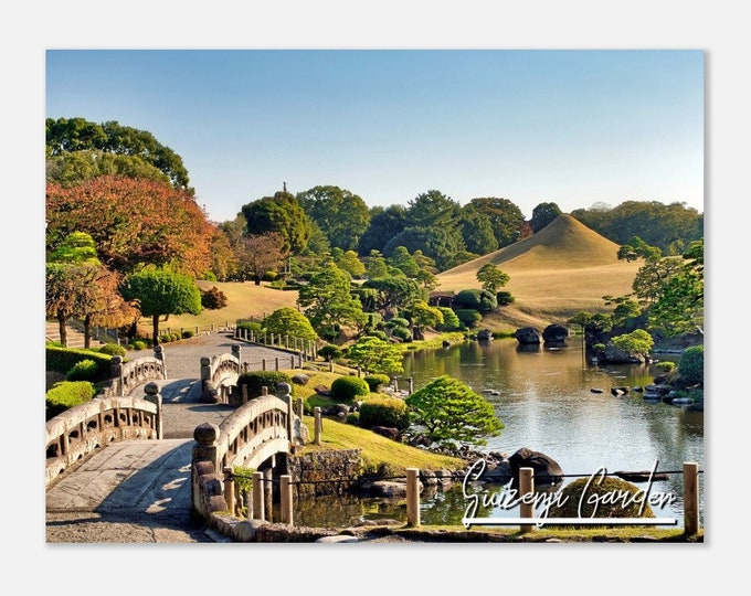Suizenji Garden Japan Travel Poster Wall Art | Suizenji Garden Home Decor | Suizenji Garden Bridge Print  | Suizenji Japanese Garden Photo