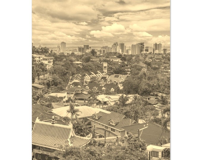 Vintage Cebu City Philippines Poster | Retro Cebu City Skyline Sepia Print | Cebu City Wall Art Home Decor | Vertical Cebu City Travel Photo