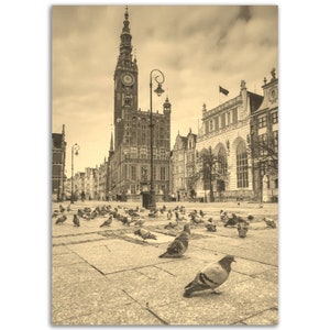 Gdansk Poster Vintage Poland Print | Retro Gdansk Cityscape Sepia Photo Gift | Gdansk Wall Art Home Decor Vertical Gdansk Travel City Poster