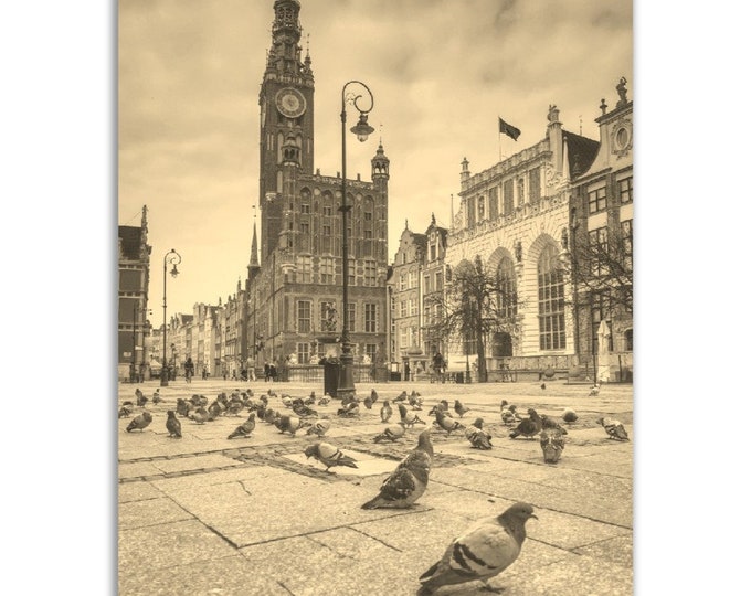Gdansk Poster Vintage Poland Print | Retro Gdansk Cityscape Sepia Photo Gift | Gdansk Wall Art Home Decor Vertical Gdansk Travel City Poster
