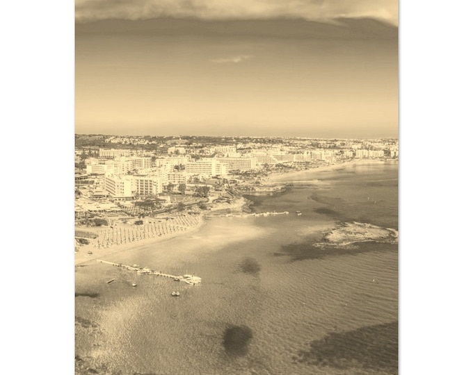 Vintage Ayia Napa Town Cyprus Travel Poster Print Wall Art | Retro Ayia Napa Coast Home Decor | Ayia Napa Print | Ayia Napa Sepia Photo Gift
