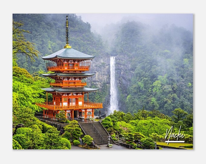 Nachi Japan Travel Poster Wall Art | Nachi Fall Home Decor | Nachi Seigantoji Pagodassa Print | Nachi Horizontal | Nachi Hangings Photo