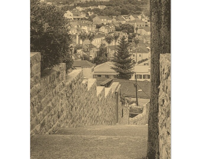 Vintage Cavtat Croatia Poster | Retro Cavtat Cityscape Sepia Print | Cavtat Town Wall Art Home Decor | Vertical Cavtat City Travel Photo Art