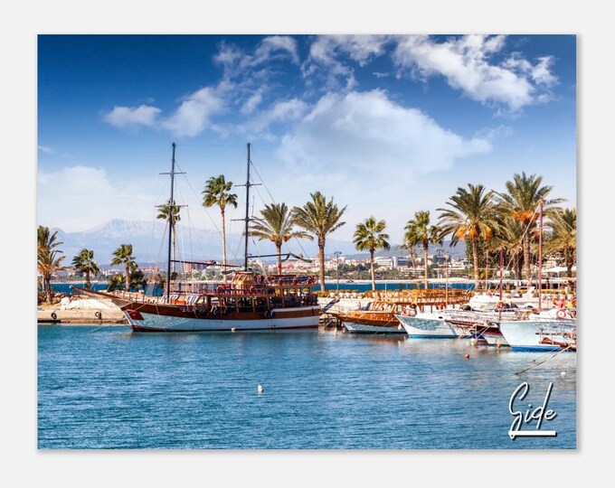 Side Turkey Poster Wall Art | Side Coastal Home Decor | Side Digital Print | Side Boat Horizontal | Side Boats at the Wharf Travel Photo