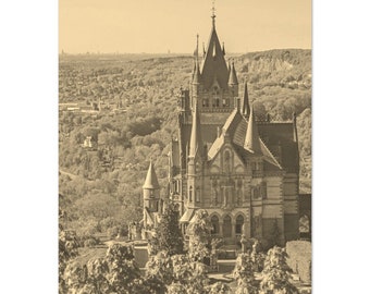 Vintage Bonn Germany Travel Poster: Sepia Cathedral Print