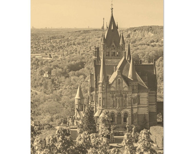 Vintage Bonn Germany Travel Poster Print Wall Art | Retro Bonn Home Decor | Bonn Cathedral Print Vertical | Bonn Church Sepia Photo Present