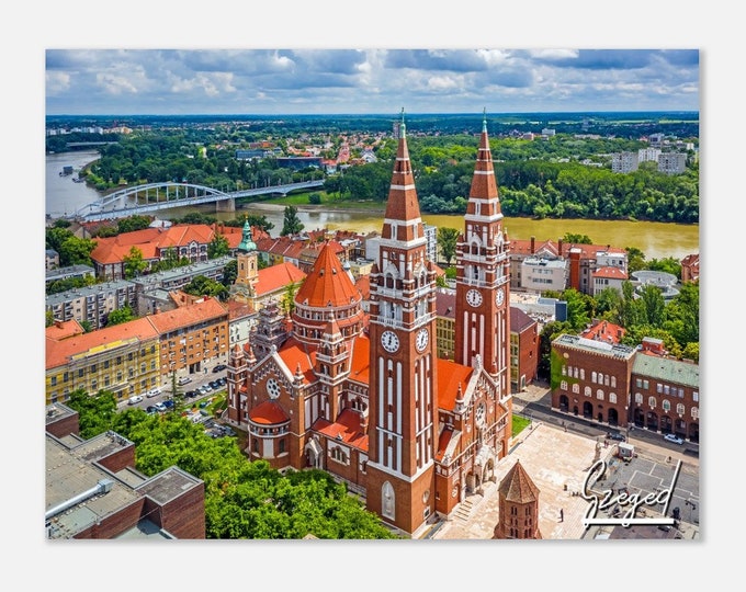 Szeged Hungary Travel Poster Wall Art | Cathedral Our Lady of Hungary Home Decor | Szeged Belvarosi Hid Print | Szeged Town Bridge Photo