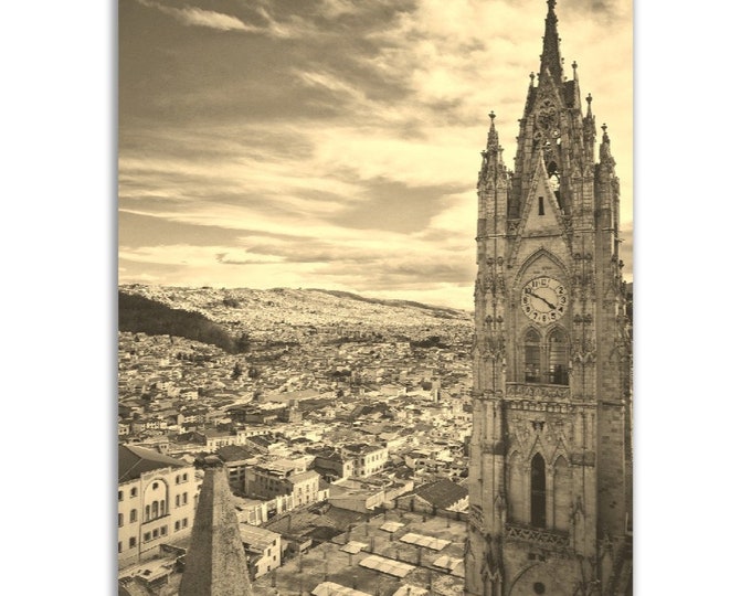 Quito Poster Vintage Ecuador Print | Retro Quito Skyline Sepia Photo Gift | Quito Wall Art Home Decor | Vertical Quito Travel City Souvenir