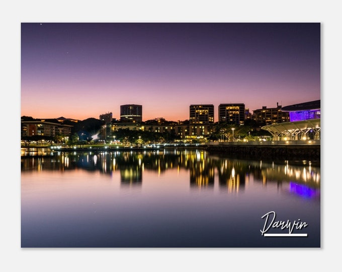 Darwin Australia Night Cityscape Poster Wall Art | Darwin Skyline Coastal Home Decor | Darwin Gifts Presents Horizontal Travel Photo Prints
