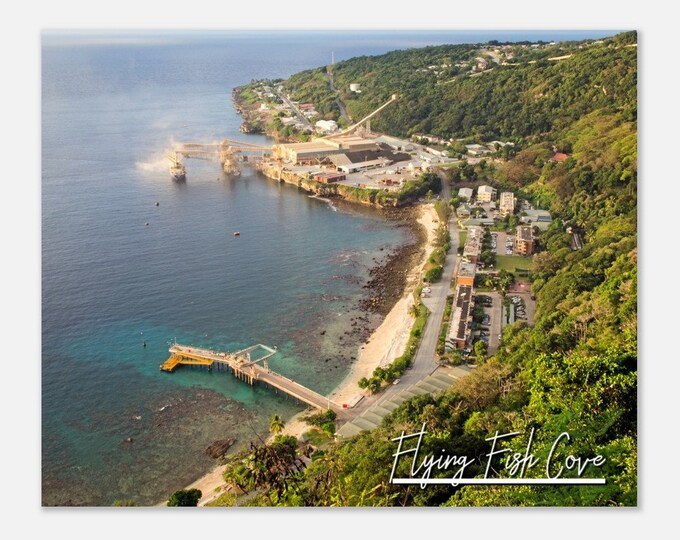 Flying Fish Cove Christmas Island Travel Poster Wall Art | Flying Fish Cove Home Decor Print | Flying Fish Cove Coastal Horizontal Photo