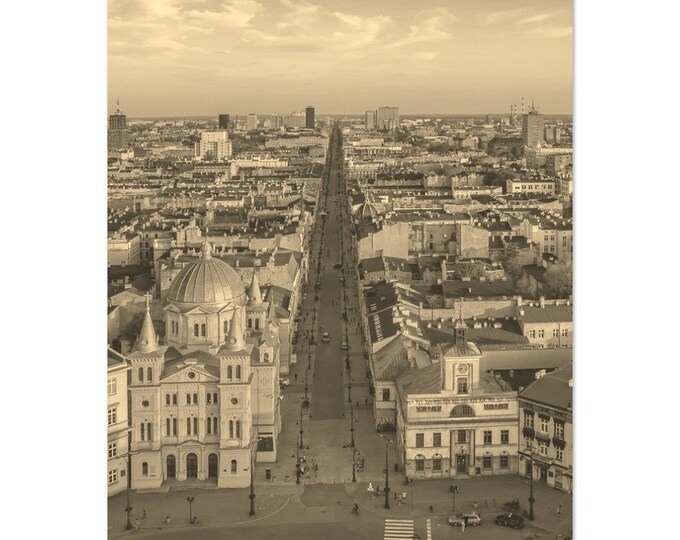 Vintage Lodz Poland Travel Poster Print Wall Art | Retro Town Lodz Home Decor | Lodz Cityscape Print Vertical | Lodz Street Sepia Photo Gift