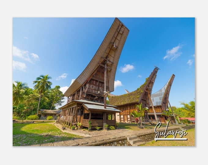 Sulawesi Indonesia Poster Wall Art | Sulawesi Boat Shaped Houses Home Decor | Sulawesi Digital Print | Sulawesi Hanging Travel Photo Present