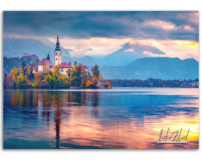 Lake Bled Poster Print Slovenia Wall Art | Lake Bled Photo Fall Home Decoration | Lake Bled Traveler Gift | Lake Bled Horizontal Photography