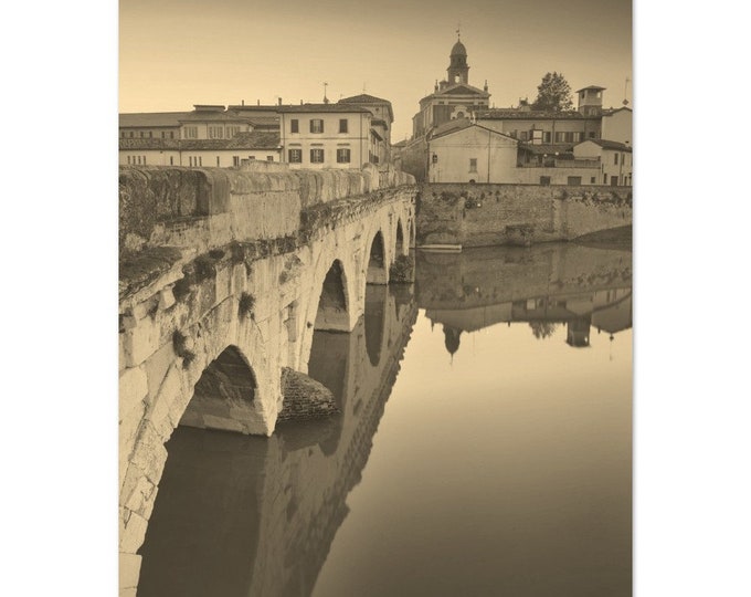 Vintage Rimini Italy Coast Travel Poster Print Wall Art | Retro Rimini Home Decor | Rimini City Bridge Print Vertical | Rimini Sepia Photo