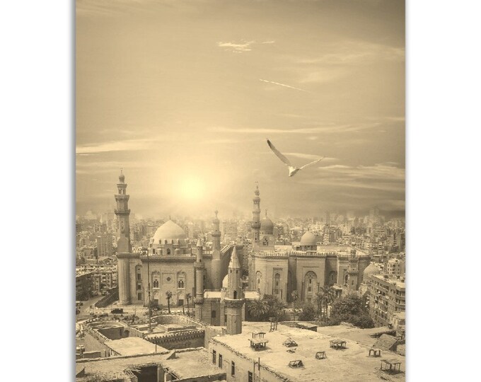 Vintage Cairo Egypt Poster Print | Retro Cairo Cityscape Black Sepia Photo Gift | Cairo Wall Art Home Decor | Vertical Cairo Travel Poster