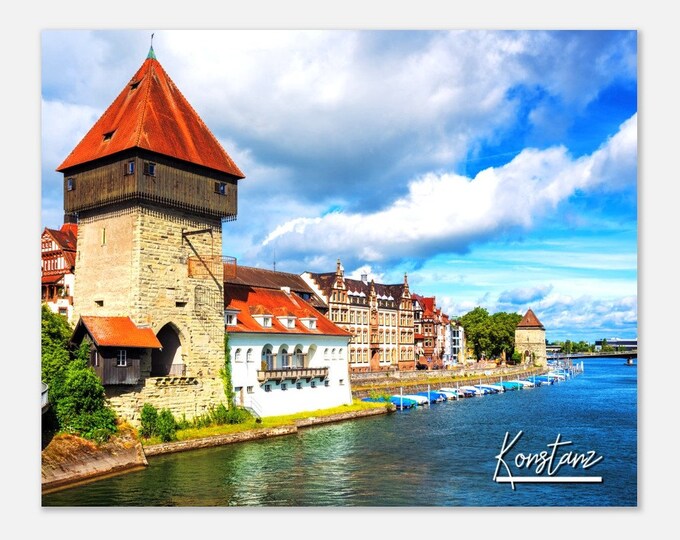 Konstanz Germany Poster Wall Art | Konstanz Home Decor | Konstanz Digital Print | Medieval Rhine Gate Tower | Konstanz Hangings Travel Photo