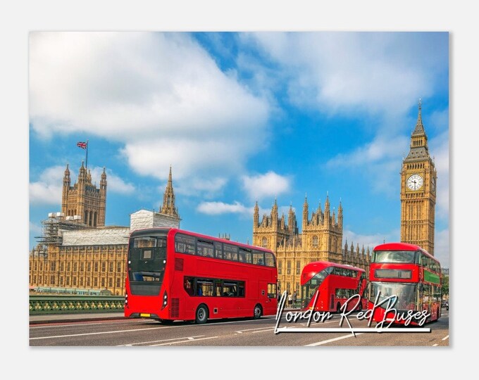 Red Busses London England Travel Poster Wall Art | Red Busses Home Decor | Red Busses UK Print | Red Busses Horizontal | Red Busses Photo