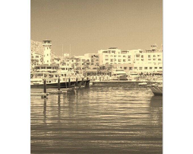 Vintage Los Cabos Cityscape Mexico Travel Poster Print Wall Art | Retro Los Cabos Home Decor Poster | Los Cabos Coast Print Sepia Photo Art