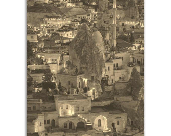 Vintage Cappadocia Turkey Poster Print | Retro Historical Town Cappadocia Sepia Photo Gift | Cappadocia Wall Art Home Decor Vertical Poster
