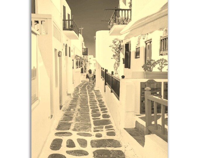 Vintage Mykonos Greece Poster Print | Retro Mykonos Sepia Photo Gift | Mykonos Wall Art Home Decor | Vertical Mykonos Travel City Poster