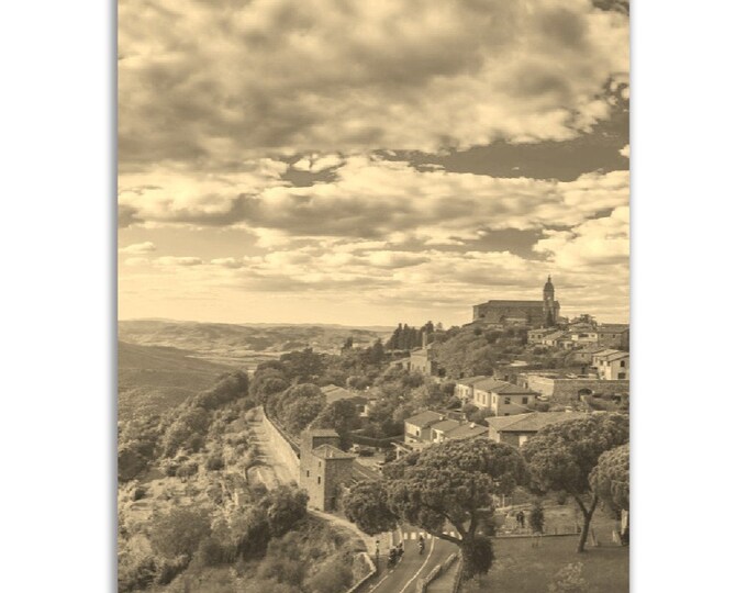 Tuscany Poster Vintage Print | Retro Tuscany Black and White Sepia Photo Gift | Italy Wall Art Home Decor | Vertical Tuscany Travel Photo