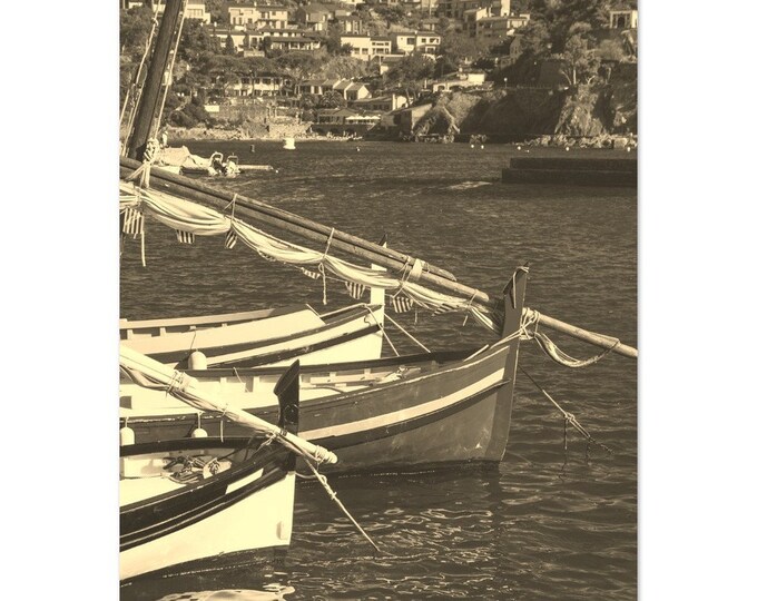 Vintage Collioure France Travel Poster Print Wall Art | Retro Collioure Boats Home Decor | Collioure Coast Vertical | Collioure Sepia Photo