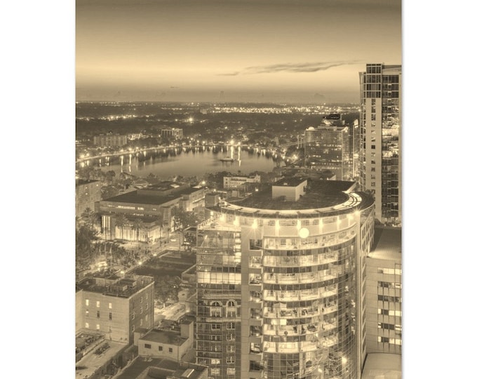 Vintage Orlando Florida Travel Poster Print Wall Art | Retro Orlando Cityscape Home Decor | Orlando Town Street Print Vertical Sepia Photo