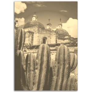 Vintage Oaxaca Mexiko Poster Druck | Retro Kaktus Schwarz Weiß Sepia Foto Geschenk | Oaxaca Natur Wand Kunst Wohnkultur | Vertikales Oaxaca Poster