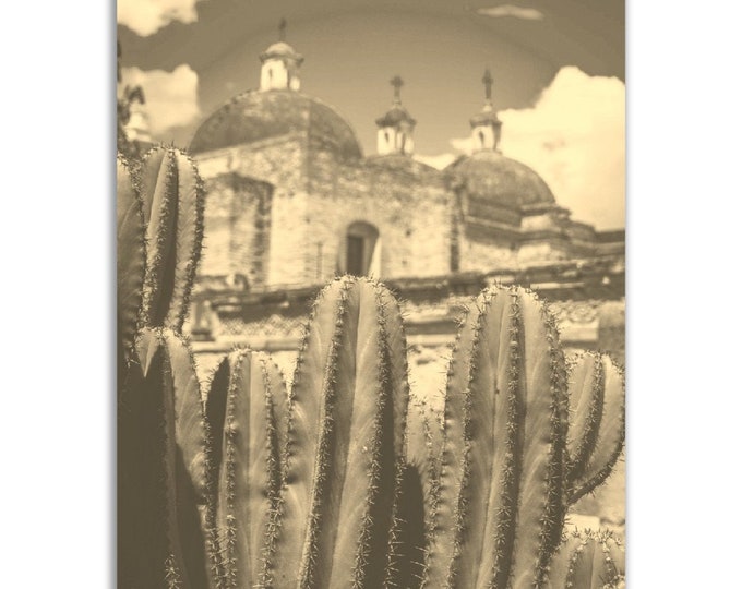 Vintage Oaxaca Mexico Poster Print | Retro Cactus Black White Sepia Photo Gift | Oaxaca Nature Wall Art Home Decor | Vertical Oaxaca Poster