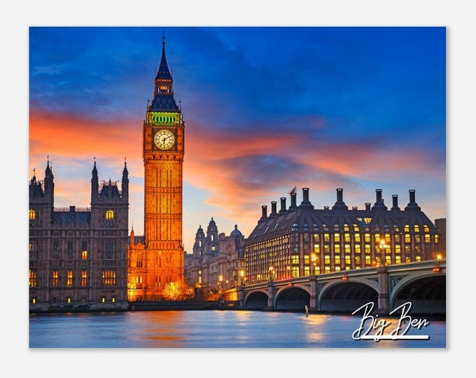 Big Ben England Travel Poster Wall Art | Big Ben London Home Decor | Big Ben Print | Big Ben and Westminster Bridge | Big Ben Sunset Photo