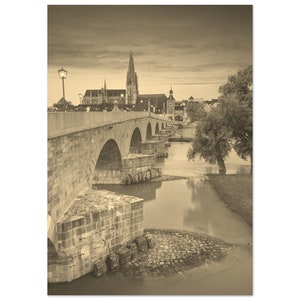 Vintage Regensburg Germany Poster | Retro Regensburg Bridge Sepia Print | Regensburg Wall Art Home Decor | Vertical Regensburg Travel Photo