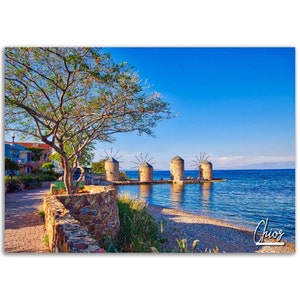 Chios Greece Coastal Print: Windmills Beach Photo, Greek Island Wall Art