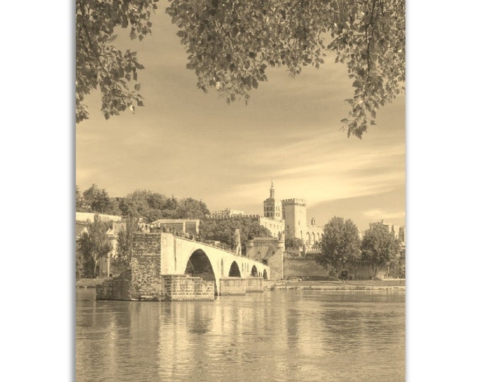 Vintage Avignon France Poster Print | Retro Avignon Old Castle Bridge Black Sepia Photo Gift | Avignon Wall Art Home Decor Vertical Poster
