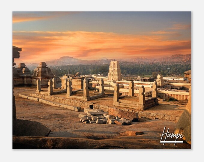 Hampi India Travel Poster Wall Art | Hampi Home Decor | Historic Virupaksha Temple Hampi Digital Print | Hampi Horizontal Skyline  Photo