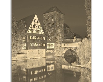 Vintage Nuremberg Print: Sepia Tone Cityscape Poster