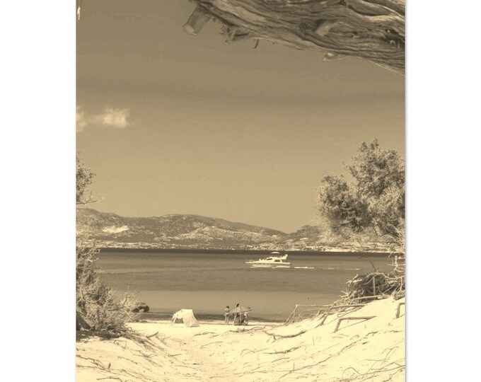 Vintage Grete Poster | Retro Grete Seascape Black White Sepia Print | Grete Coast Wall Art Home Decor | Vertical Grete Travel Photo Present