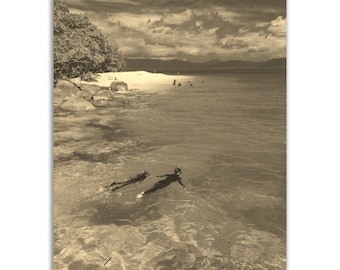 Póster vintage de la Gran Barrera de Coral de Australia, regalo fotográfico retro tropical sepia, arte de pared de la Gran Barrera de Coral, decoración del hogar, foto vertical
