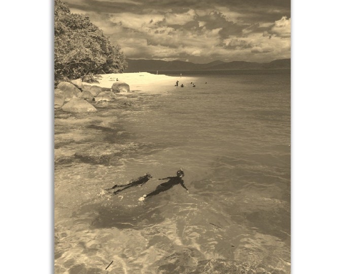 Great Barrier Reef Australia Poster Vintage Print | Retro Tropical Sepia Photo Gift | Great Barrier Reef Wall Art Home Decor Vertical Photo