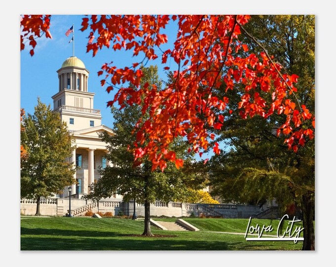 Iowa City Poster Print Wall Art | Iowa City Home Decor Autumn Gift Hangings | Capitol Building Prints Collectibles Horizontal Travel Photo